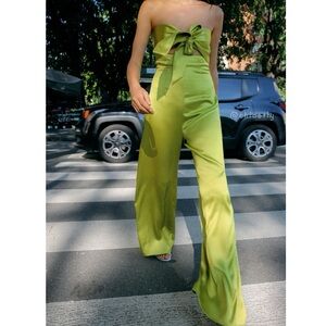 Zara CUT OUT BOW SATIN EFFECT JUMPSUIT